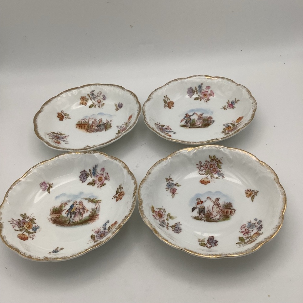 Four Vintage Rosenthal  Floral Porcelain Bowls Featuring Courting Scenes